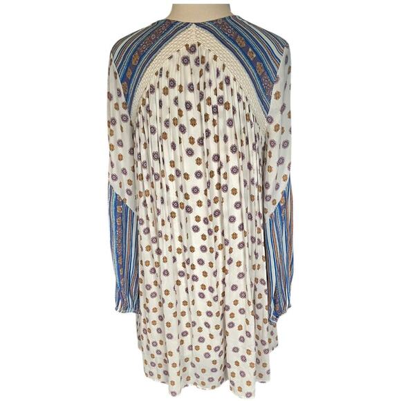 Free People Womens Ivory Blue Boho Pebble Rain Tunic Dress Size XS Pockets Short - Picture 5 of 14